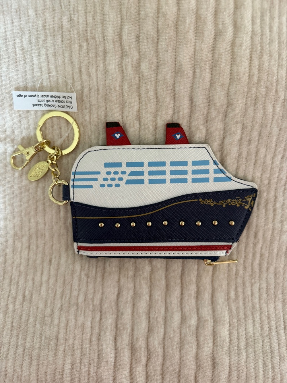 Disney Cruise Line Zippered Coin Purse Keychain with Gold Hardware